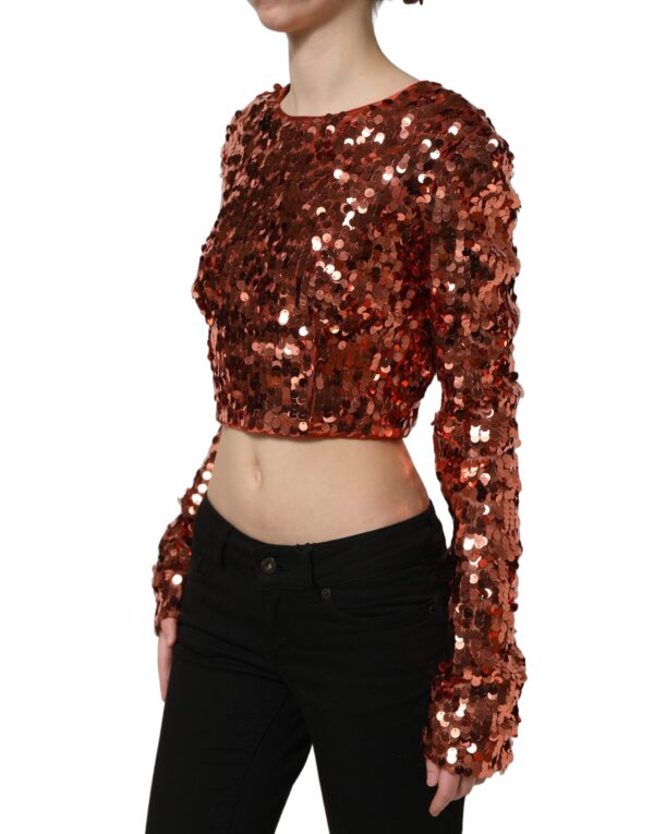 Red Sequined Long Sleeves Crop Blouse Top