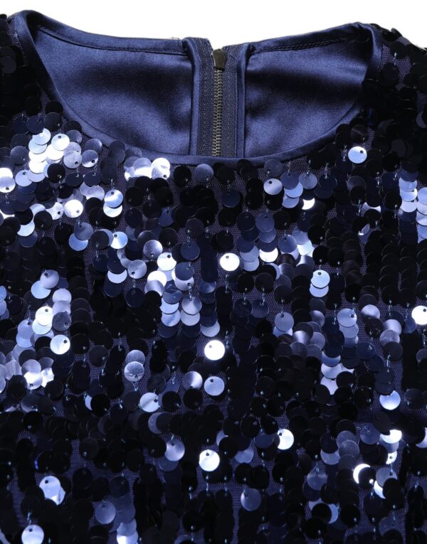 Blue Sequined Sleeveless Cropped Tank Top