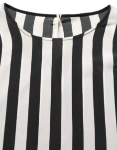 Black White Stripes Round Neck Blouse Top