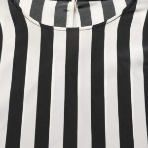 Black White Stripes Round Neck Blouse Top
