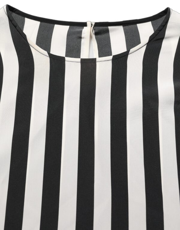 Black White Stripes Round Neck Blouse Top