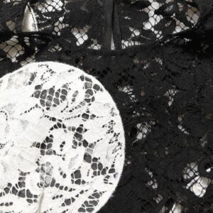Black White Floral Lace Short Sleeve Blouse Top