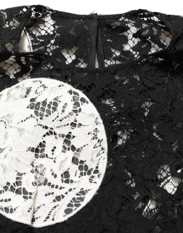 Black White Floral Lace Short Sleeve Blouse Top