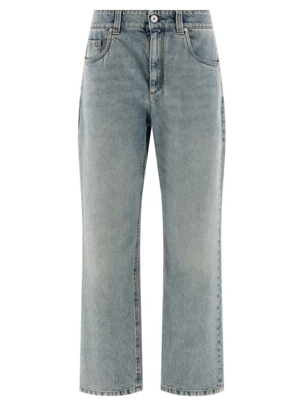 Blue Cotton Straight-Leg Jeans
