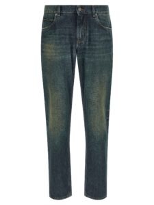 Blue Cotton Straight-Leg Jeans