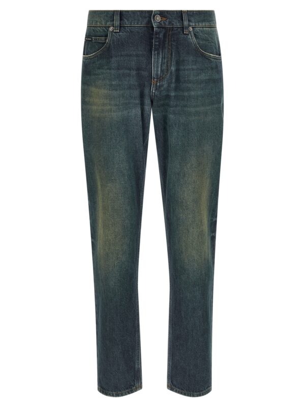 Blue Cotton Straight-Leg Jeans