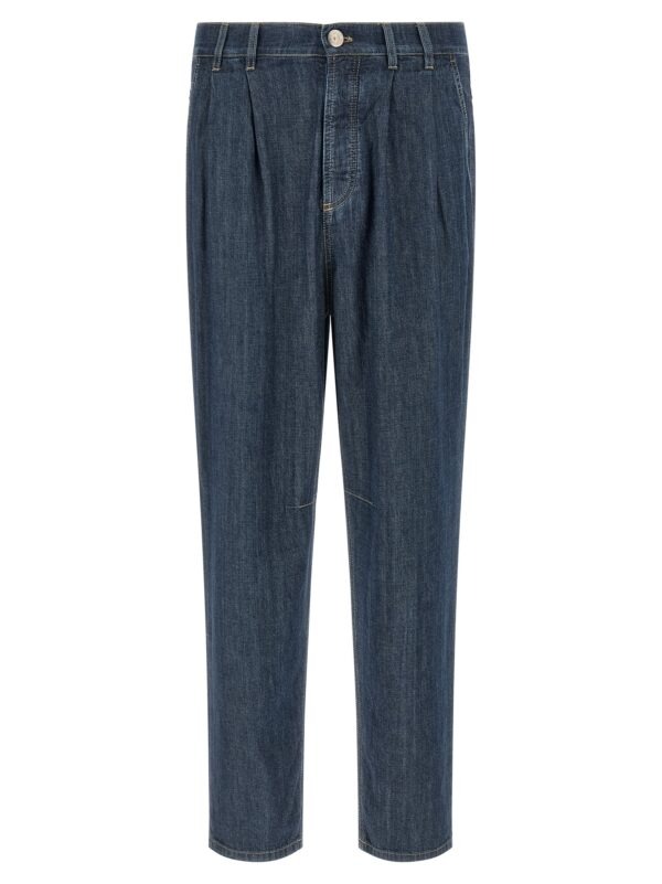 Blue Cotton Straight-Leg Jeans