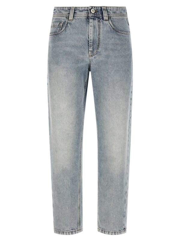 Blue Cotton Tapered Jeans