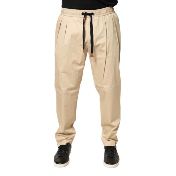 Beige Cotton Skinny Men Jogger Trouser Pants
