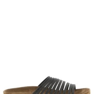 Black Lamb Leather Slides
