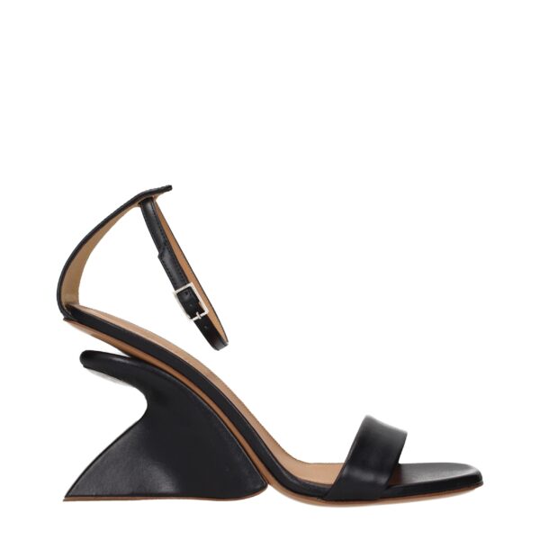 Black Leather Stiletto Heel Sandals