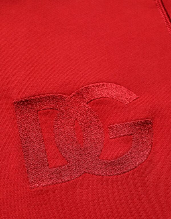Red Embroidered Logo Hooded Full Zip Sweater
