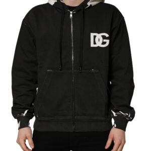Black Cotton Logo Hooded Full Zip Sweater