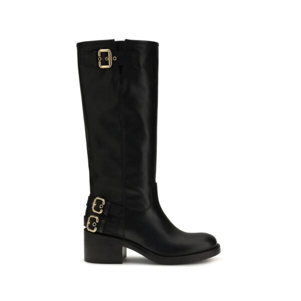 Black Calf Leather Bos Taurus Flat Boots
