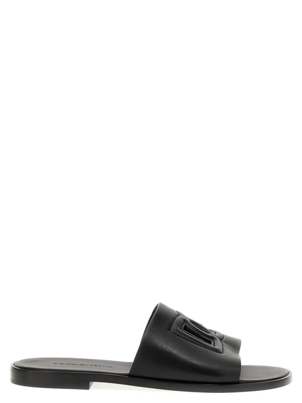 Black Leather Slides