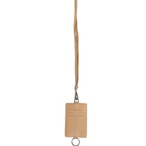 Beige Leather Logo Embossed Lanyard Card Holder Wallet