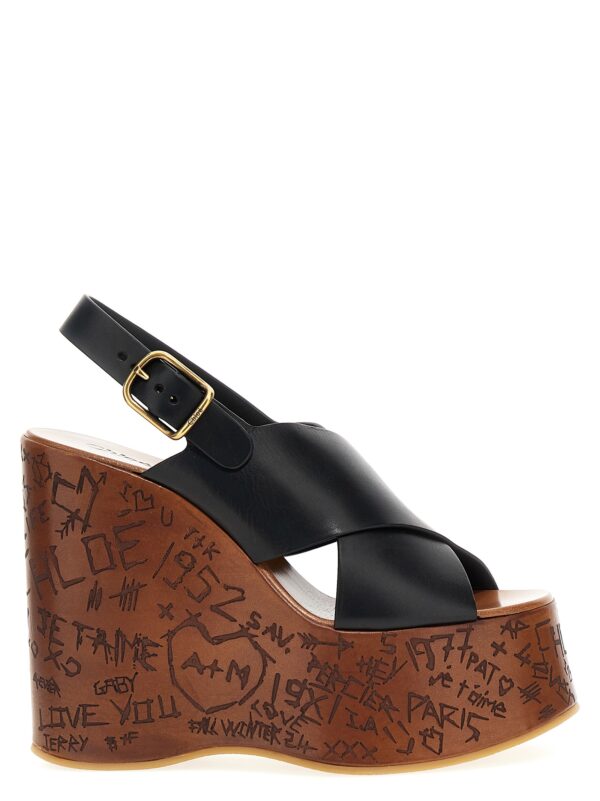 Black Calfskin Wedge Sandals
