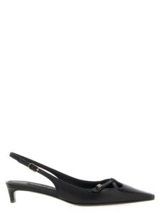 Black Lamb Leather Mid Heel Pumps