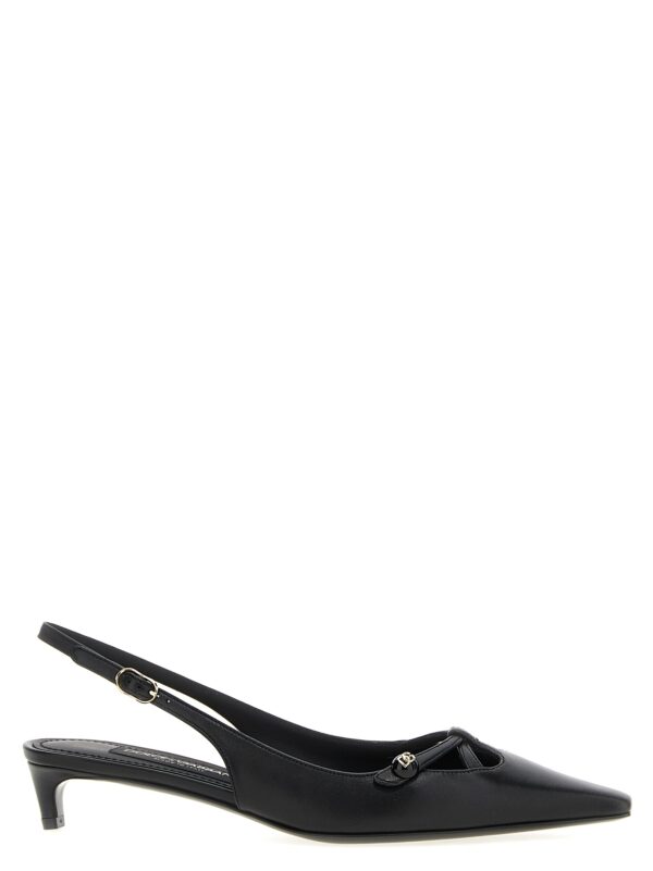 Black Lamb Leather Mid Heel Pumps