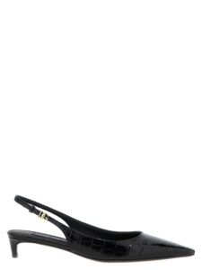 Black Calfskin Mid Heel Pumps