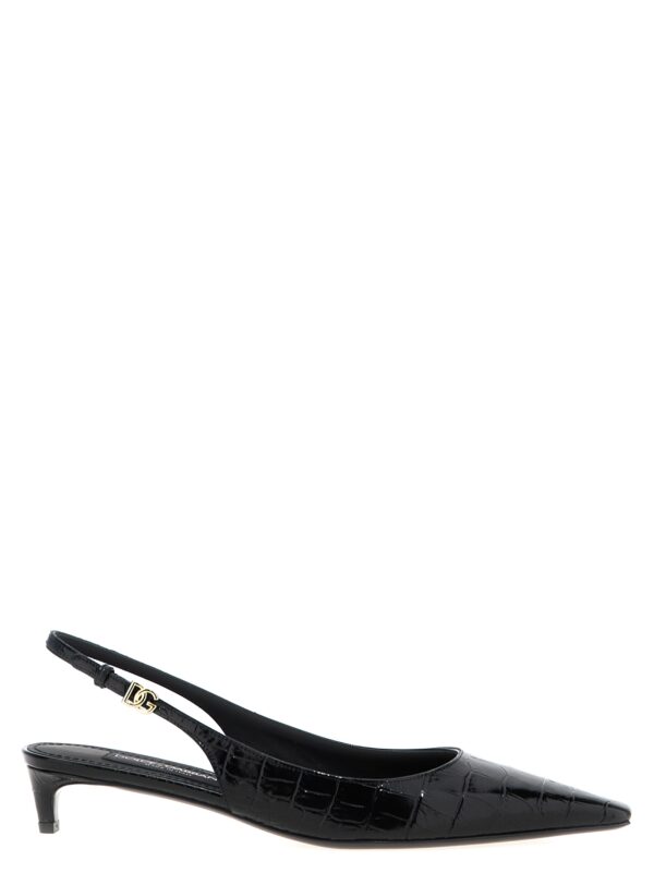 Black Calfskin Mid Heel Pumps