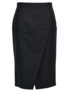 Gray Virgin Wool Midi Skirt