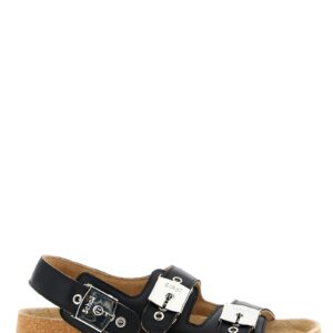Black Calfskin Flat Sandals