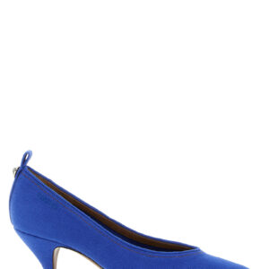 Blue Cotton Mid Heel Pumps