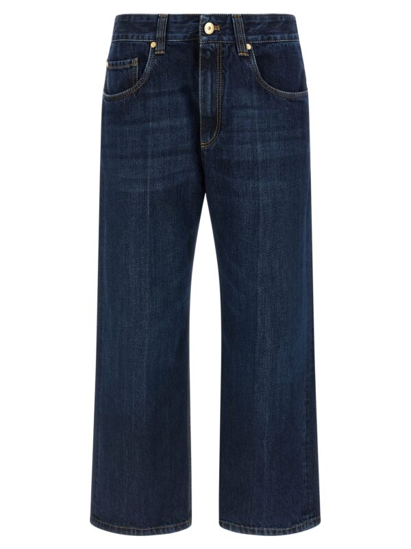 Blue Cotton Cropped Jeans