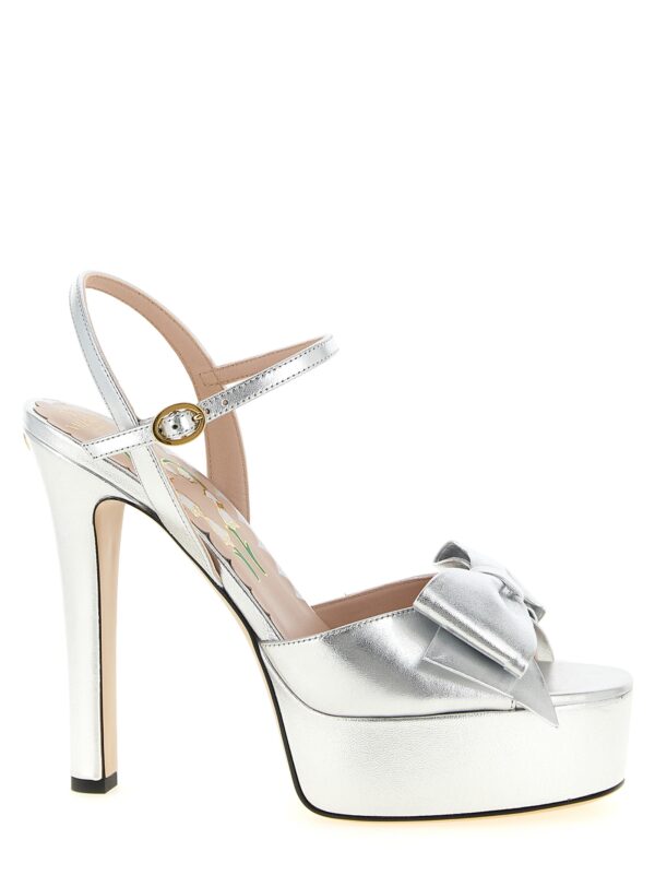 Silver Leather Stiletto Heel Sandals