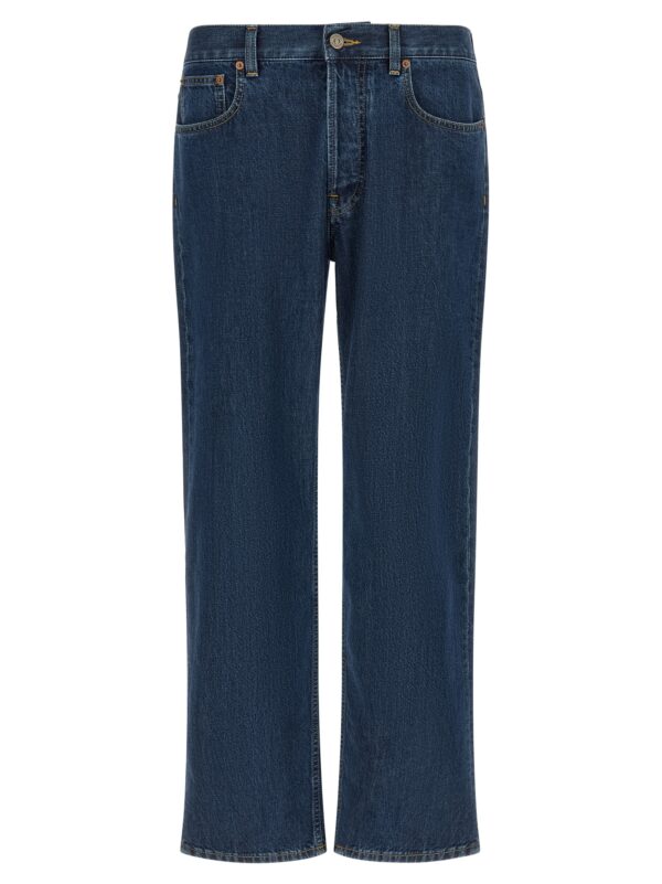 Blue Cotton Straight-Leg Jeans