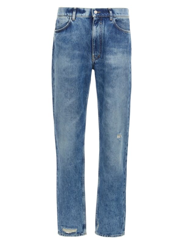Blue Cotton Straight-Leg Jeans