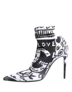 White Graffiti Stretch Ankle Boots Shoes