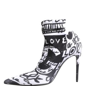 White Graffiti Stretch Ankle Boots Shoes