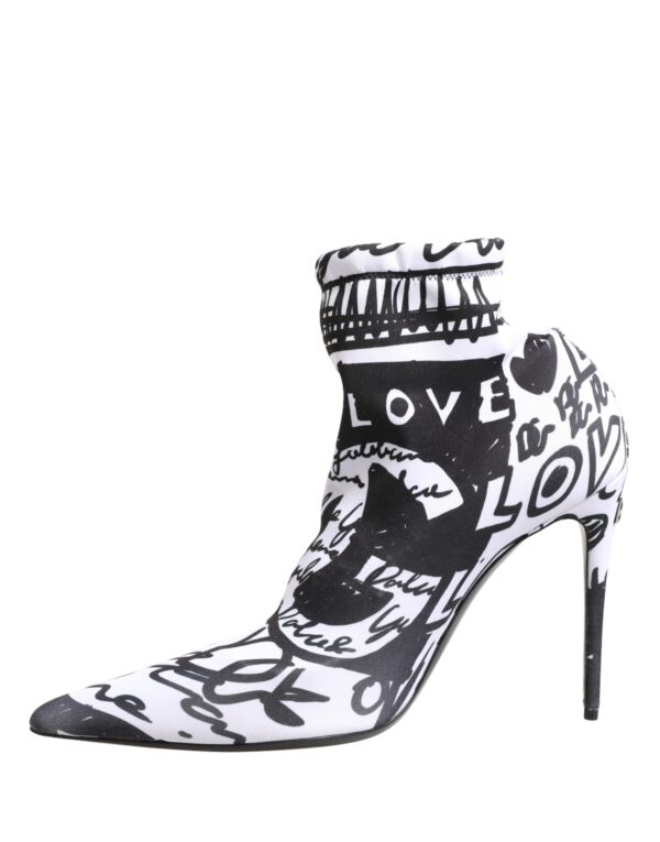White Graffiti Stretch Ankle Boots Shoes