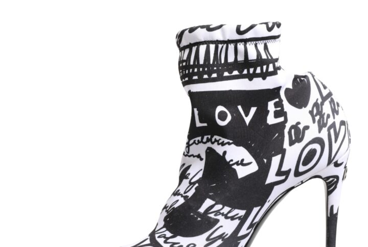White Graffiti Stretch Ankle Boots Shoes - Jag Couture London