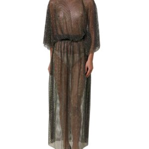 Black Rhinestone Mesh Turtleneck Maxi Dress