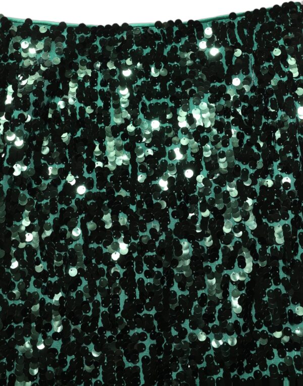 Green Sequin High Waist Pencil Cut Midi Skirt