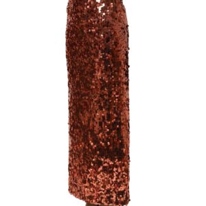 Bronze Sequin HighWaist PencilCut Midi Skirt
