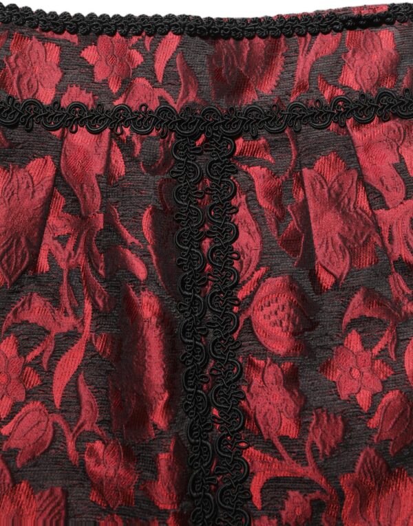 Red Black Floral Lace Jacquard Mini Skirt