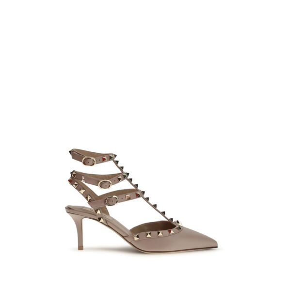 Beige Calf Leather Bos Taurus Mid Heel Pumps
