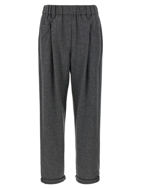 Gray Virgin Wool Casual Pants