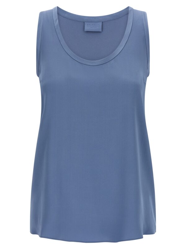 Blue Silk Sleeveles T-Shirt