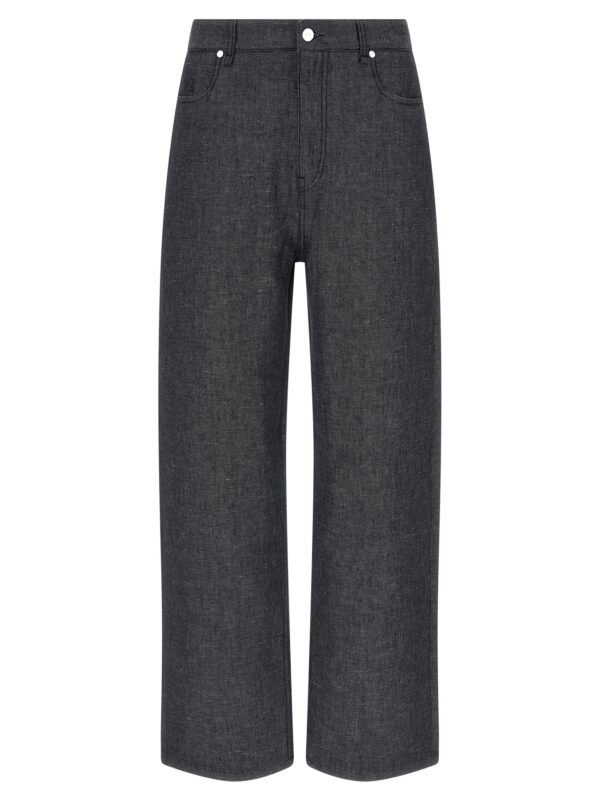 Gray Linen Straight-Leg Jeans