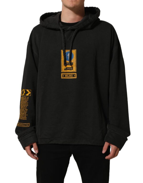 Black Cotton Logo Hooded Oversize Sweater