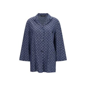 Blue Cotton Full-Length Jacket