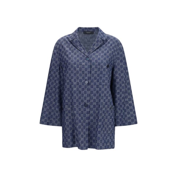 Blue Cotton Full-Length Jacket