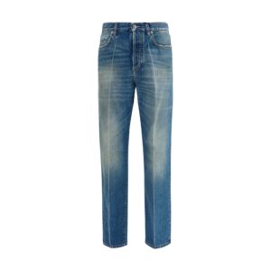 Blue Cotton Straight-Leg Jeans