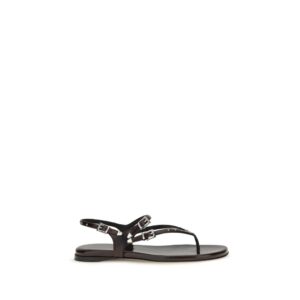 Black Calf Leather Bos Taurus Flat Sandals