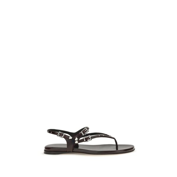 Black Calf Leather Bos Taurus Flat Sandals
